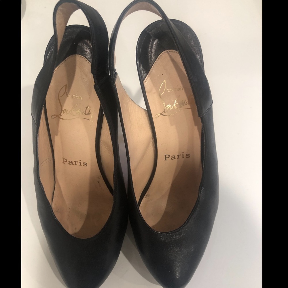 Christina Louboutin black slingback pumps